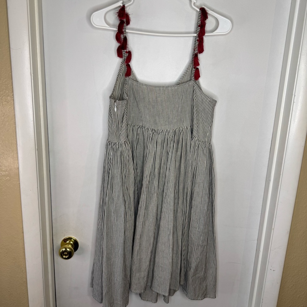 Samant Chauhan Striped w/ Red Accent Tassels Babydoll Dress